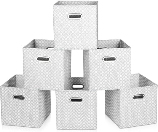 Fabric Cloth Storage Bins,Fabric Cube Organizer with Dual Handles Foldable Cube Storage Baskets for Home Bedroom Storage,Set of 6,（Light Grey） by SEVENDOME