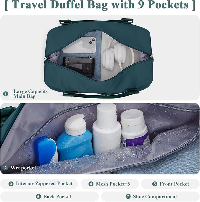 Travel Duffel Bag with Shoes Compartment,Weekender Bags for Women Travel | Overnight Carry-On Bag with Toiletry Bag, For Spirit Airlines 18x14x8 Personal Item Bag - Image 5