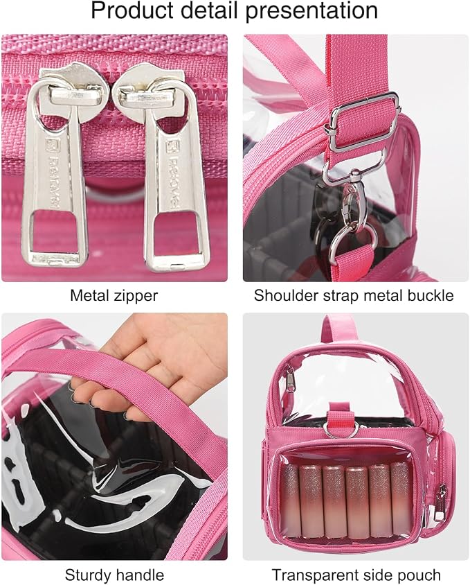 NAONAYA Pink Makeup Brush Bag, Large Makeup Brush Holder Professional Makeup Artist Travel Case Clear Waterproof Cosmetic Organizer Bag, Full Open Easy to Access, with Adjustable Strap and Dividers - Image 7