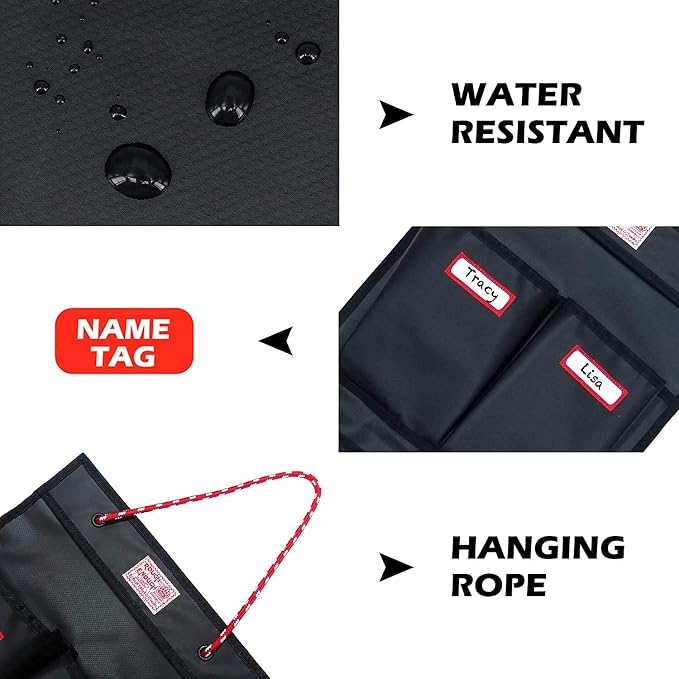 Rough Enough Locker Organizer Hanging Accessories Storage Organization with 4 Pockets for Work Door Gym Wall Black Tarpaulin - Image 6