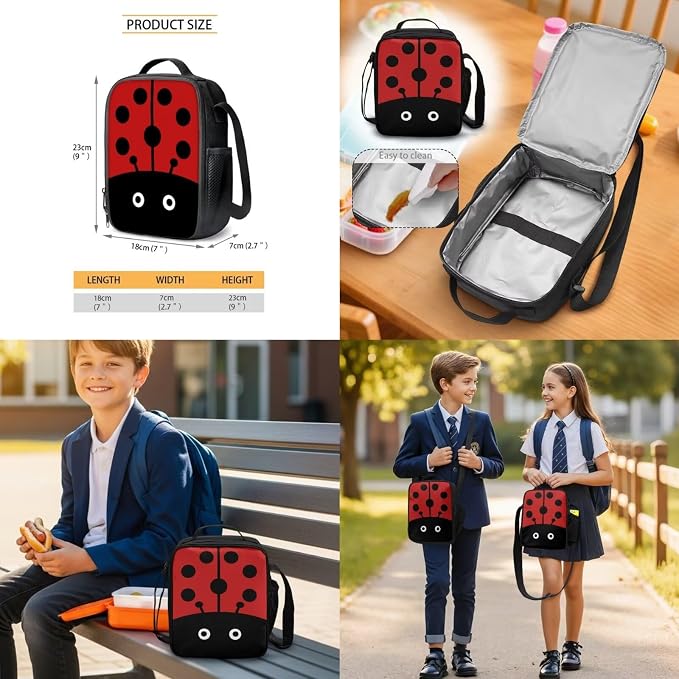 3 in 1 Knapsack Set with Lunch Bag and Pencil Bag, Durable Children’s Ladybug Backpack Set, Lightweight Large School Bag Set for Boys Girls Back to School - Image 6