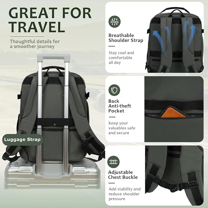 EMPSIGN 40L Travel Backpack for Women & Men | Airline Approved Carry On, TSA Personal Item Bag, Waterproof, Overnight Weekender Essentials, Fits 17" Laptop - Image 5