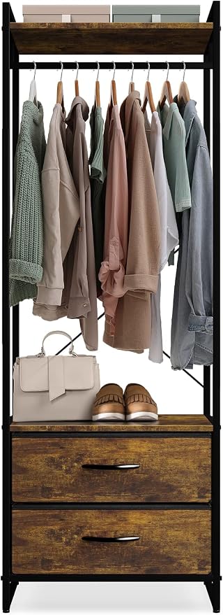 Sorbus Clothing Rack with Drawers - Clothes Stand Dresser - Wood Top, Steel Frame, & Fabric Drawers - Tall Closet Storage Organizer - Garment Rack for Hanging Shirts, Dresses, & Jackets - Image 3