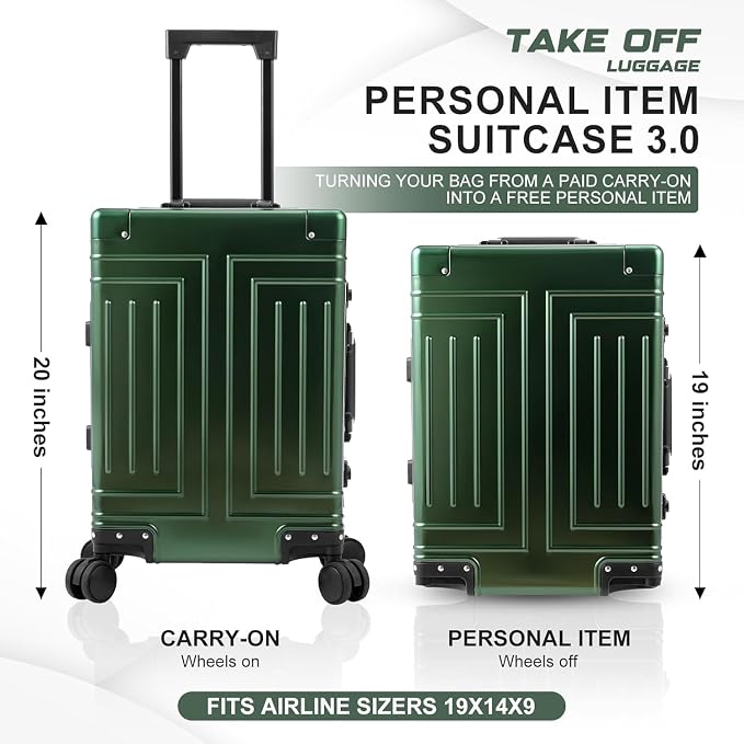 All Aluminum Magnesium Carry On Luggage，Cut from Whole Aluminum Sheet，22x14x9 Airline Approved ，（3rd Generation，Premium Magnesium Metal zipperless suitcase ） (green, 20in+26in) - Image 3