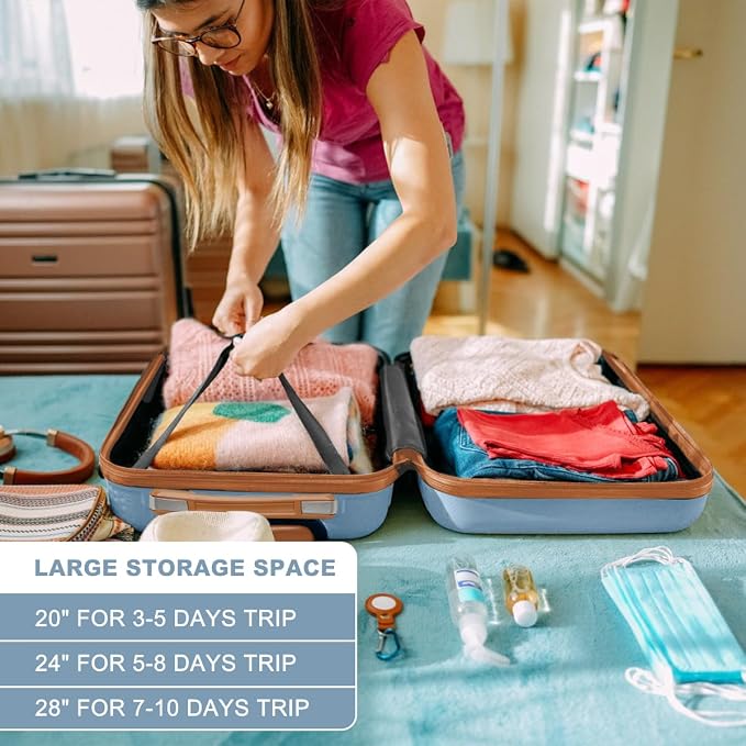 Kono 28 Inch Luggage Expandable Suitcase with Spinner Wheels TSA Lock | Lightweight PC+ABS Hardside Large Checked Luggage Durable Rolling Suitcase Apricot Blue - Image 5
