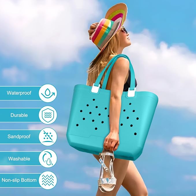 X-Large Rubber Beach Tote Bag, 18.9 "L x 9.4 "W x 13.8 "H Waterproof EVA Beach Totes with Zipper Pocket - Image 7