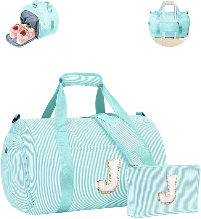 Teen Girl Gifts Trendy Stuff, Girls Travel Duffle Bag, Kids Initial Overnight Bags with Shoe Compartment, Personalized Weekend Bag with Cosmetic Pouch, Birthday Gift Ideas (Letter J) - Image 2