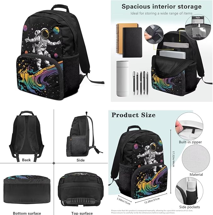 Galaxy Astronaut Bookbag for Boys Cute Animal School Bag for Kids 6-10 School Backpack Set and Lunch Box for Kids 4 Pieces School Bookbag for Primary Kindergarten School Toddler Kids Travel - Image 7
