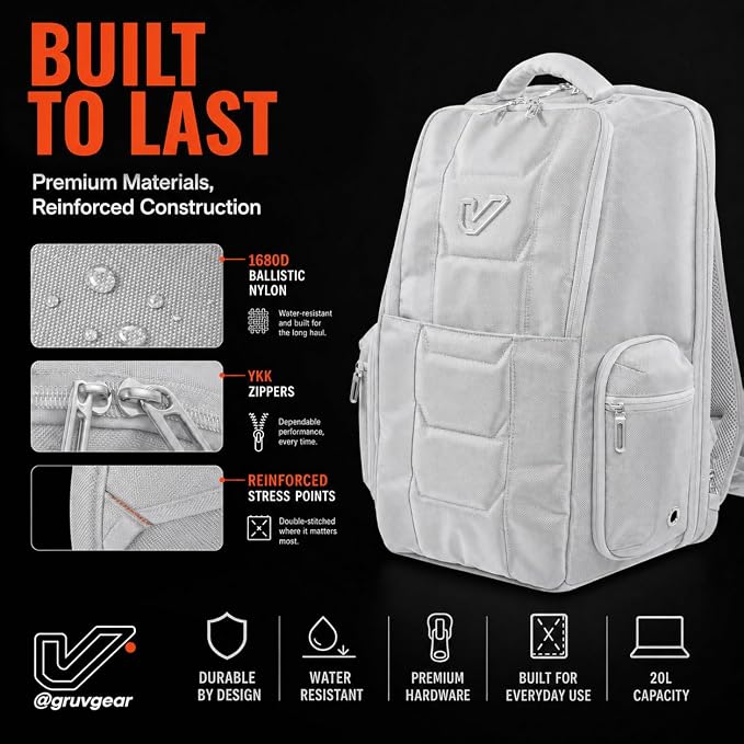 Gruv Gear Travel Laptop Backpack, 20L Silver Tech Backpack with Modular Storage Shelves, Dual Access Pockets & TSA-Friendly Design, Compact Carry-On Backpack for Work, Travel & Everyday Carry - Image 4