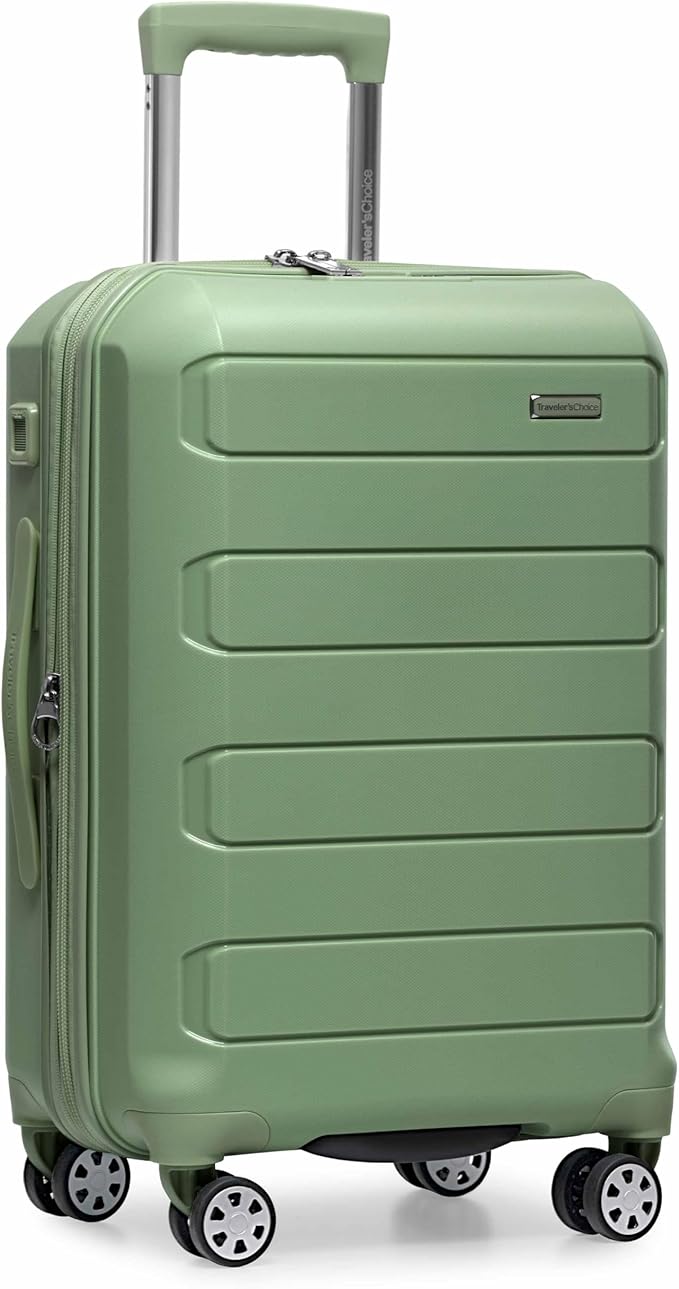 Traveler's Choice Pagosa Hardshell Expandable Luggage with Spinner Wheels, Green, 22-Inch Carry-on by TravelersChoice