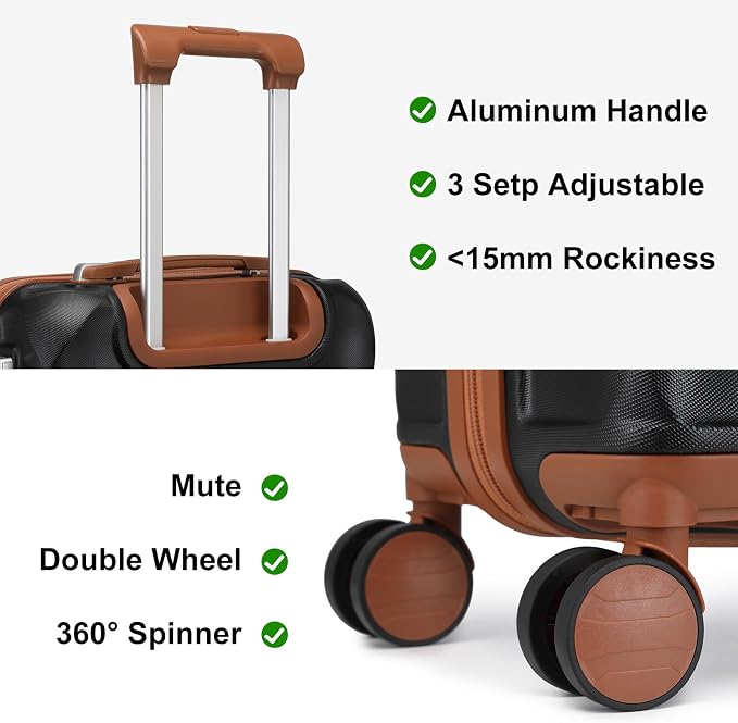 Somago Luggage Sets Suitcase with TSA Lock YKK Zipper Spinner Wheels ABS Hardside Luggage Weekender Bags Travel Set (Black, 3 Piece Set (20/DB/TB)) - Image 4