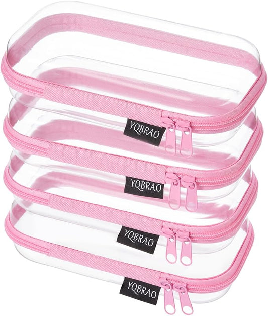 YQBRAO 4-Pack Clear Hard Shell Zipper Case, 1.2mm Ultra-Thick Diaper Bag Organizer Pouches, Rigid Self-Standing Travel Makeup Bags with YKK Zippers, TSA Approved, Pink by Unknown