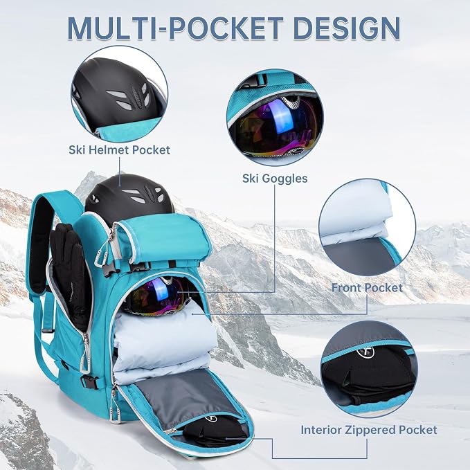 Ski Boot Bag, 50L Ski Boot Travel Backpack for Skis, Snowboard & Accessories, Waterproof Padded Ski Boot Bag Backpack - Image 3