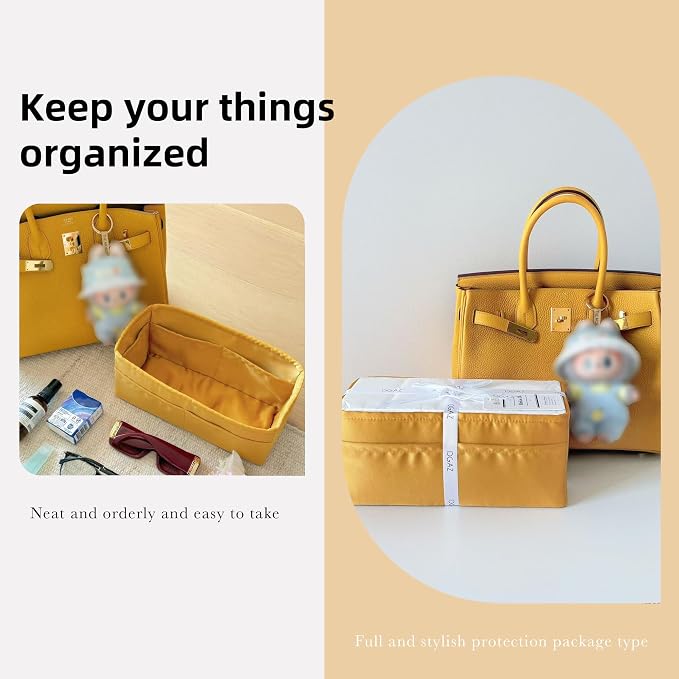 DGAZ Silk Purse Organizer Insert for Birkin Bag(Jaune amber,BK40) | Soft and Lightweight,Perfect Fit,Multi-pocket Storage,Bag Protector,Luxury Bag Care,Handmade,for Smooth Bag Organizer - Image 8