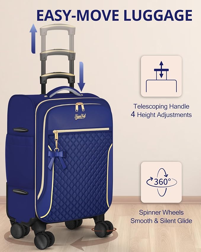 Carry On Luggage 22x14x9 Airline Approved, 20 Inch Softside Suitcase with 4 Pcs, Lightweight Luggage for Women with TSA Lock and 4 Spinner Wheels, Soft Side Carry-on Suitcases for Travel, Blue - Image 5