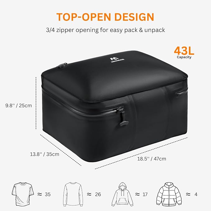Vacuum Bags for Travel with Pump, Reusable Vacuum Compression Bags for Luggage, IP68 Waterproof, Top-open Design, Fits 20/24/28 Inch Suitcase (2PC+Pump, 43L) - Image 3