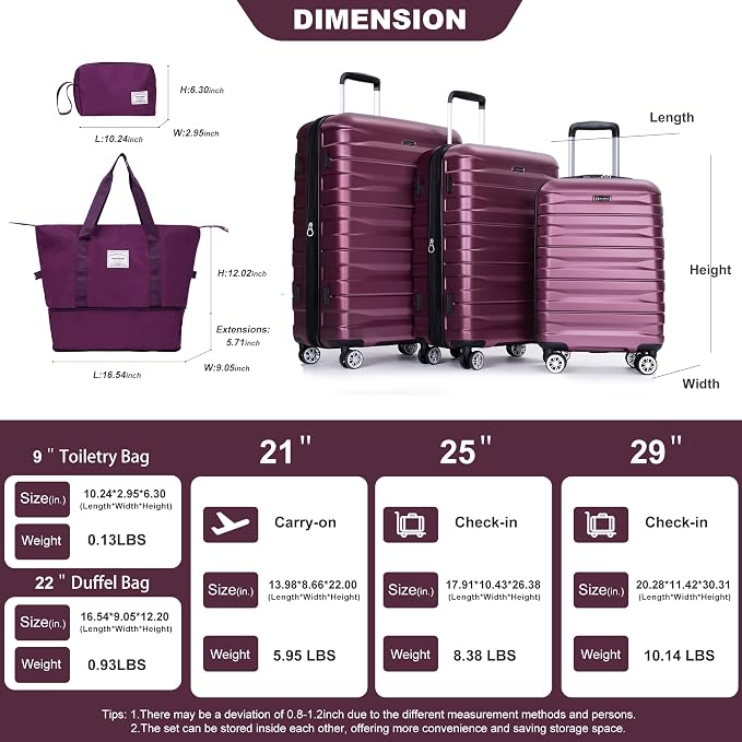 Travelhouse Hardside 3-piece Luggage Set, PC suitcases with Spinner Wheel | Double Spinner Wheels,TSA Lock, Underseat Waterproof Duffel Bag - Image 2