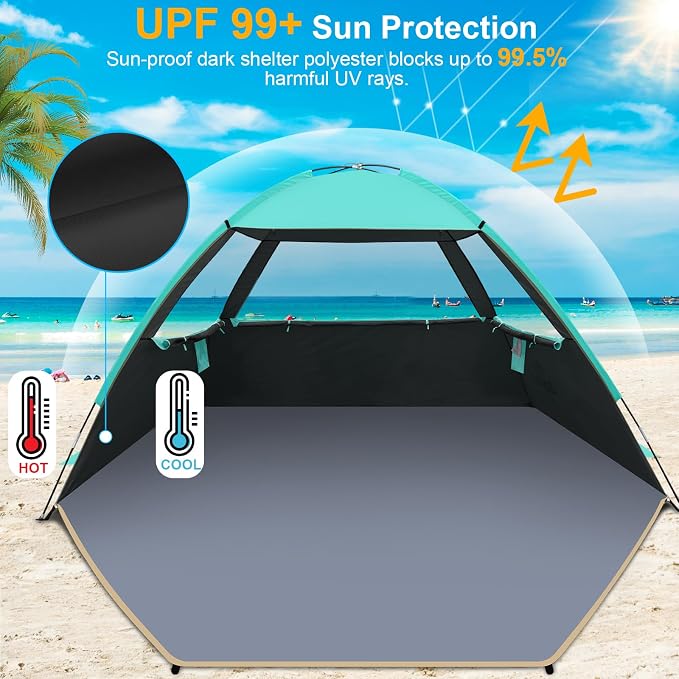 Gorich Beach Tent Sun Shelter for 3/4/6/8/10 Person with UPF 50＋ UV Protection, Lightweight & Easy Setup Beach Shade Canopy, Portable Beach Shade Tent Beach Cabana - Image 3