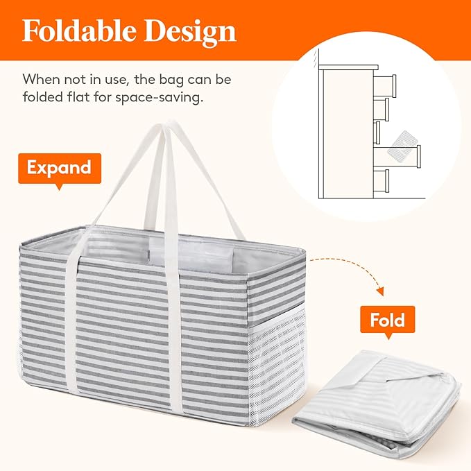 Lifewit Extra Large Tote Bag, Reusable Grocery Bags with Metal Wire Frame and Handles - Image 4