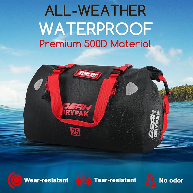 OSAH DRYPAK Waterproof Duffel Bag - Motorcycle Dry Bag Tail Bag with Large Storage Space, Waterproof Luggage Duffle Bags with Outer Mesh Zipper Pocket for Camping, Kayaking, Fishing & Traveling - Image 4
