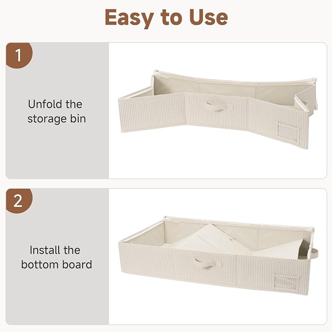 StorageWorks Large Under Bed Storage Containers with Handles and Label Holder, 2 Pack Ultra-thick Fabric Underbed Bins, White and Black Stripes - Image 7