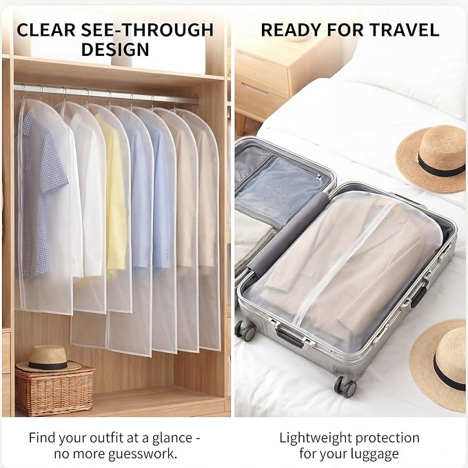 Amylove 10 Pcs 24 x 40 Inch Garment Bags Bulk Hanging Clothes Storage Covers for Closet Organization Dustproof Long Dress Bag Set for Wedding Dresses Gowns Coats Travel Suit (Translucent) - Image 5