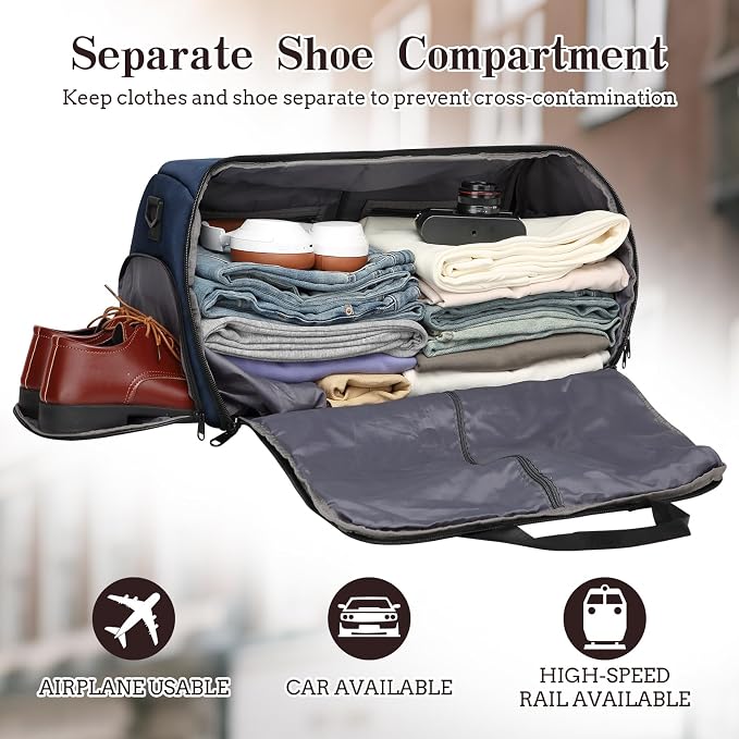 Garment Duffle Bags for Travel, Carry On Garment Duffel Weekender Bag 45L | 2-days Trip,Wrinkle-Free Travel,Separate Shoe Pocket | Overnight Garment Bag for Vacation, Business Trips, Weekend - Image 2