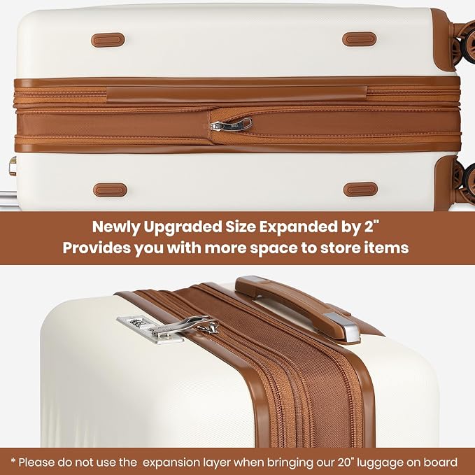Kono Luggage Sets 3 Piece Expandable Carry On Travel Luggage 20 Inch TSA Lock Spinner Wheels Hardshell Suitcase Set(Cream White,3 Piece Set) - Image 6