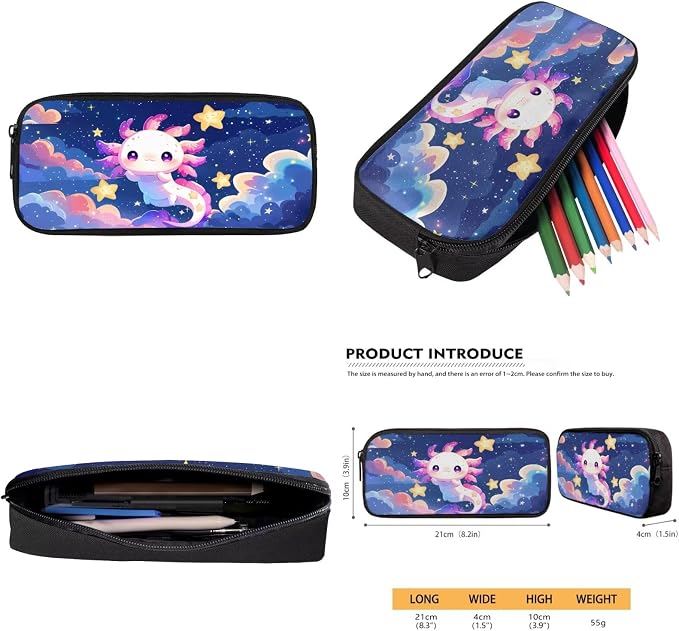 Axolotl School Bags for Girls 7-10 10-12 Galaxy Stars Backpacks for Girls with Lunch Box Pencil Case Water Bottle Holder 4-Piece Elementary School Essentials for Teens Student Bookbag Set - Image 7