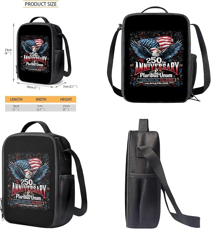 Eagle 250th Anniversary Black Backpack Set Kids Bookbag Primary School American Flag Fireworks Print Large Daypack with Lunch Bag and Pencil Bag, Students Lightweight Knapsack - Image 6