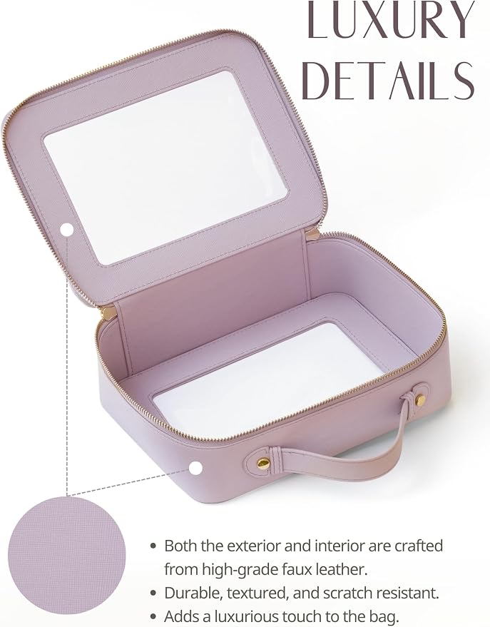 Popvibe Clear Makeup Bag Travel Cosmetic Case Transparent Toiletry Bag with Zipper, Portable Make Up Organizer Traveling Compact Car Bag for Essentials, Purple, Large - Image 5