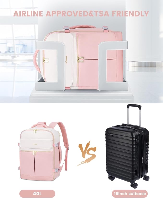 LOVEVOOK 40L Large Travel Backpack for Women, Flight Approved, Waterproof, TSA Compliant, Fits 17.3'' Laptop, 17 Pockets, 3 Packing Cubes - Image 7