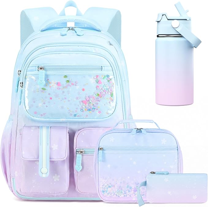 ACESAK Kids School Backpack for Girls, Mermaids Bookbag Backpack with 14OZ Water Bottle, Lunch Bag Set for GirlsTeens Middle Student, Girls Backpacks for School (Blue Purple) by ACESAK