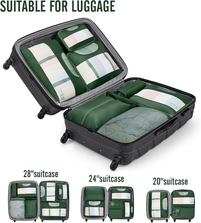 Veken 8 Set Packing Cubes for Travel Essentials,Anti-Wrinkle Buckled Suitcase Organizer for Shoe & Toiletry Bag,Carry On Luggage Bag with 99+ Count Mesh Holes for Airplane & College Dorm Accessories - Image 6