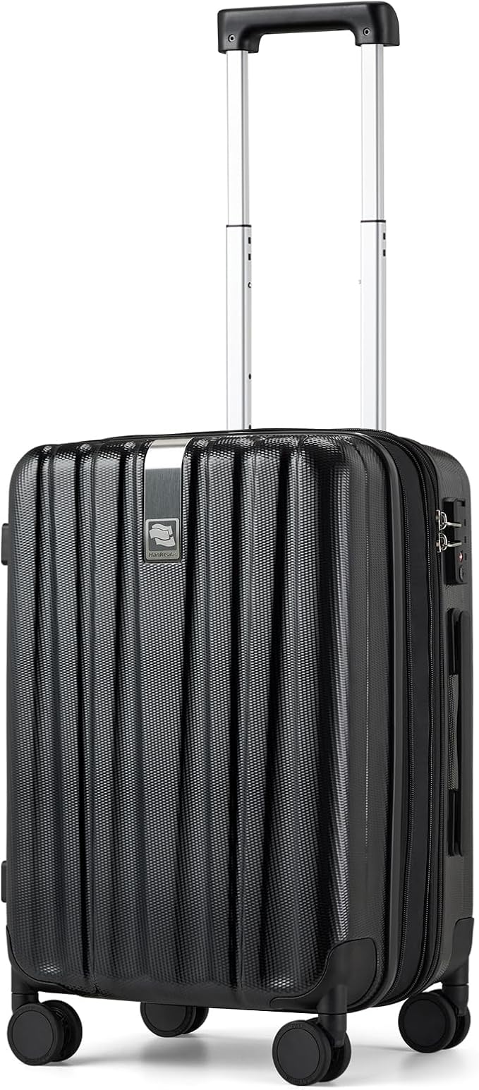 Hanke 20 Inch Expandable Carry on Luggage 22x14x9 Airline Approved Lightweight PC Hard Shell Suitcases with Wheels Travel Luggage Rolling Suitcase Travel Luggage Bag for Weekender(Jet Black) by Hanke