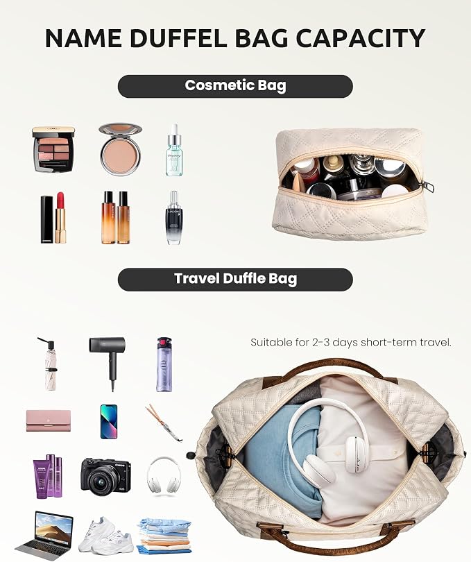 Girls/Kids Initial Duffle Bag with Shoe Compartment, Kids Personalized Travel Bags with Makeup Bag for Women with Trolley Sleeve & Wet Pocket, Gifts for Teenage Girl(Letter E) - Image 3