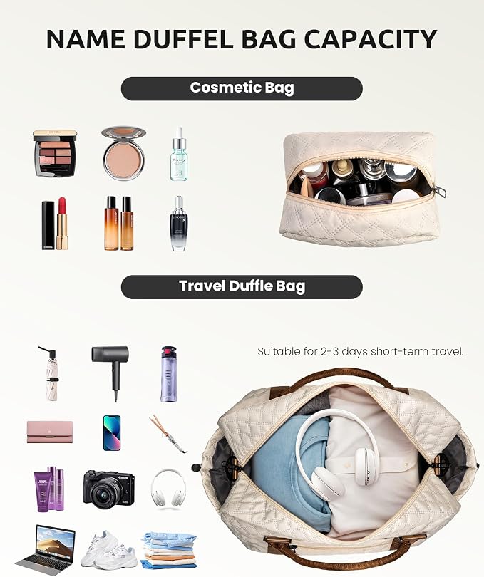 Gifts for Friends-Initial Duffle Bag with Shoe Compartment, Personalized Weekender Bag, Monogram Overnight Bag, Travel Bag with Makeup Bag，Birthday Gifts Bag for Daughter Sister (Letter I) - Image 3