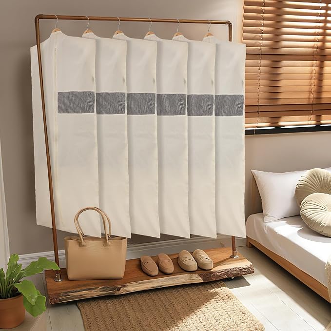 Aliceset 6 Pcs 24 x 50 Inches Cotton Garment Bags for Hanging Clothes, Canvas Suit Bags for Clothes Coats Jackets Shirts Closet Storage Travel Gusseted Hanging Garment Cover - Image 6