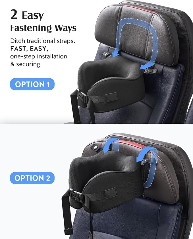 YFONG Travel Pillow for Long Flights, Patented 360° Ergonomic Sleeper Hold Head Support System with Memory Foam Neck Pillow & 3D Sleep Mask, Prevent Head Bobbing for Airplane & Road Trip, Black - Image 4