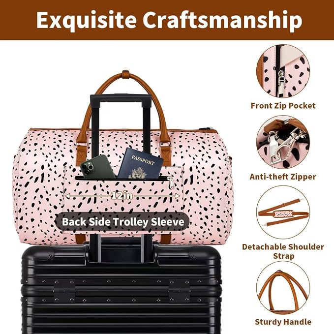 Convertible Garment Duffle Bags for Travel - Carry On Garment Bags With Toiletry Bag, Large Weekender Bags for Women Men 2 in 1 Hanging Suitcase Suit Travel Duffel Bags (Pink Leopard) - Image 3