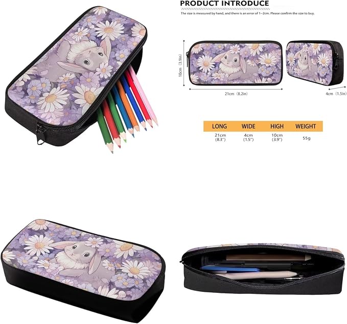 Daisy Bunny Backpack for Girls Kids Backpack with Lunch Box Water Bottle Holder with Strap and Pencil Case 4PCS Set Bookbag with Compartments for School Teens 17 inch Lightweight School Bag - Image 6