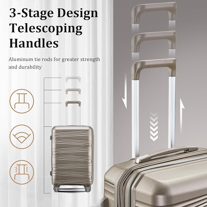 TRAVELEO 4 Piece Luggage Set PP Hardshell, Expandable Suitcase Set (20/24/28) with 14" Cosmetic Case, Lightweight Spinner Wheels with TSA Lock, Detachable Wheels for Nesting Storage (Champagne) - Image 9