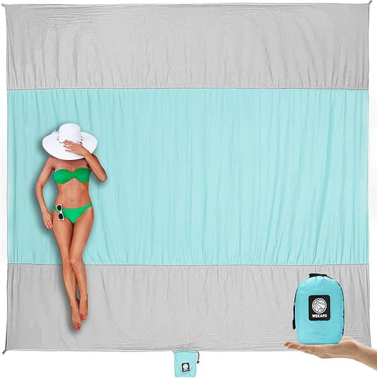 WEKAPO Beach Blanket Sandproof Waterproof, Extra Large Beach Mat, Oversized & Compact Sand Free, Quick Drying Beach Essentials for Vacation, Cruise, Picnic & Camping with Stakes by Wekapo