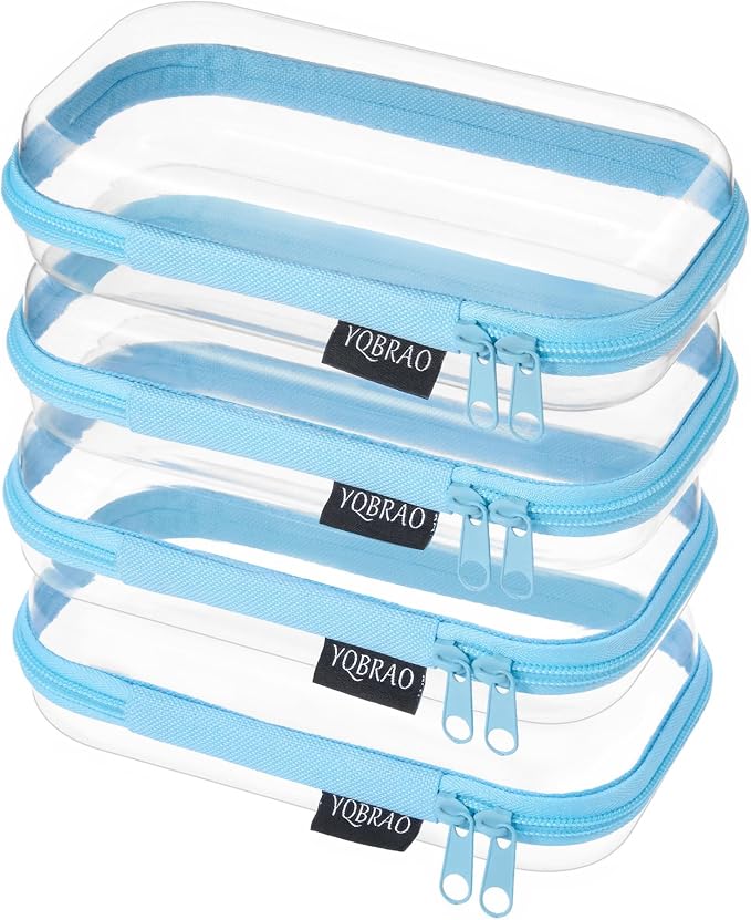 YQBRAO 4-Pack Clear Hard Shell Zipper Case, 1.2mm Ultra-Thick Diaper Bag Organizer Pouches, Rigid Self-Standing Travel Makeup Bags with YKK Zippers, TSA Approved, Blue by Unknown