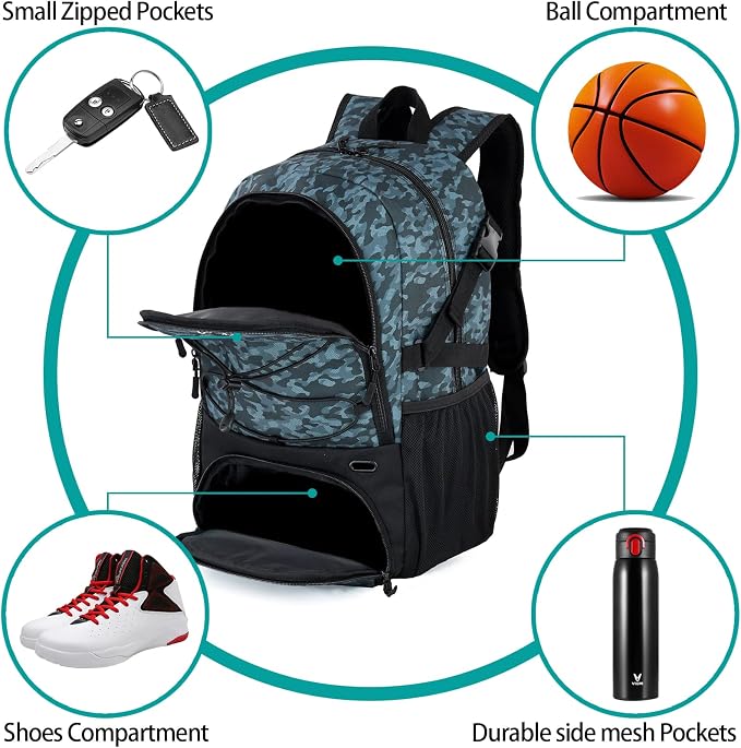 WOLT Basketball Backpack Large Sports Bag with Separate Ball Holder & Shoes Compartment, Best for Basketball, Soccer,Gym - Image 3