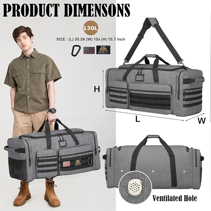 130L Extra Large Duffle Bag for Men, Heavy Duty Large Duffle Bag for Travel with Shoe Compartment, XL Sports Gym Equipment Bag for Hockey Football Baseball Basketball & More - Image 2