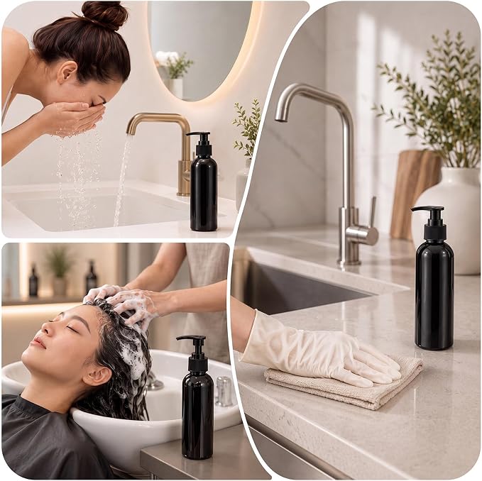 Nuenen 48 Pcs Refillable Empty Lotion Bottles 4oz/120ml Plastic Pump Bottles Conditioner Shampoo Dispenser Leak Proof Pump Container for Body Wash, Creams, Liquid Soap (Black) - Image 7