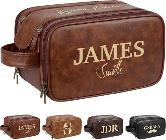 Personalized Leather Toiletry Bag, Brown, Three Layer Structure, Waterproof, Customizable Name Engraving, Travel Organizer for Men, Multi-Occasion Gift (TSN190526) by Handmade