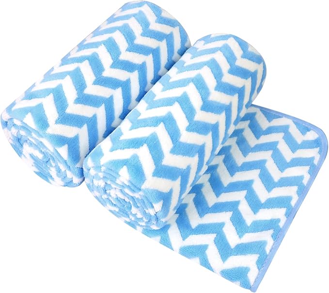 JML Microfiber Bath Towels, Chevron Blue, 30" x 60", 2 Pack | Hanging Loop, Oversized, Soft, Super Absorbent, Fast Drying, Use for Sports, Fitness, Yoga by JML