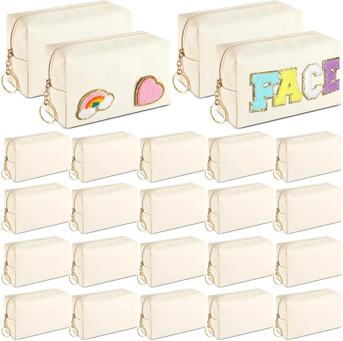 Chunful 24 Pcs Preppy Makeup Bag PU Leather Cosmetic Bag Bulk Makeup Plain Pouch Waterproof Toiletry Purse for Women Traveling Preppy Pencil Case Valentine's Day Gifts(Beige) by Chunful